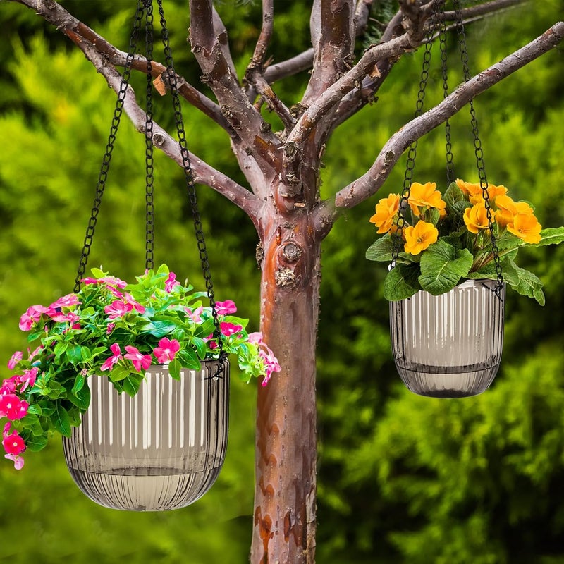 Maxcheck 4 Pcs Self Watering Hanging Planters Indoor Gift 6.5'' 4.5'' Hanging Flower Pots Baskets Outdoor Self Watering Plant with 3hooks Drainage Holes for Home(Gray) - Image 5